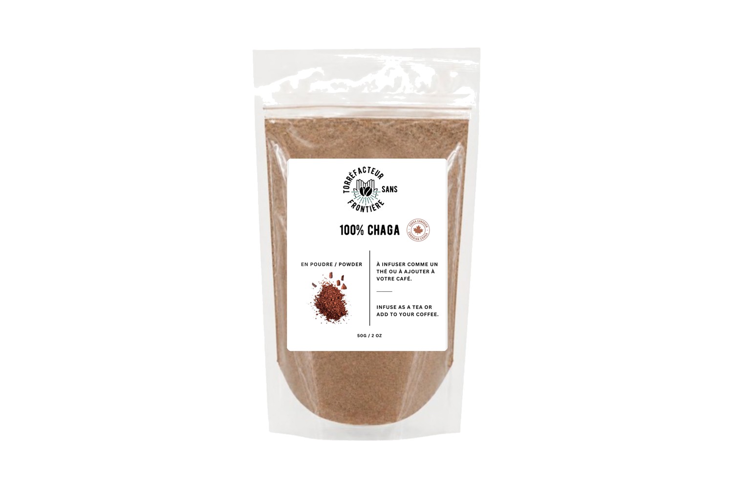Chaga 100 % en poudre 50 g – Torréfacteur sans frontière